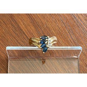 14k Yellow Gold Marquise Sapphire Diamond Accent Chevron Ring Sz 6.5
